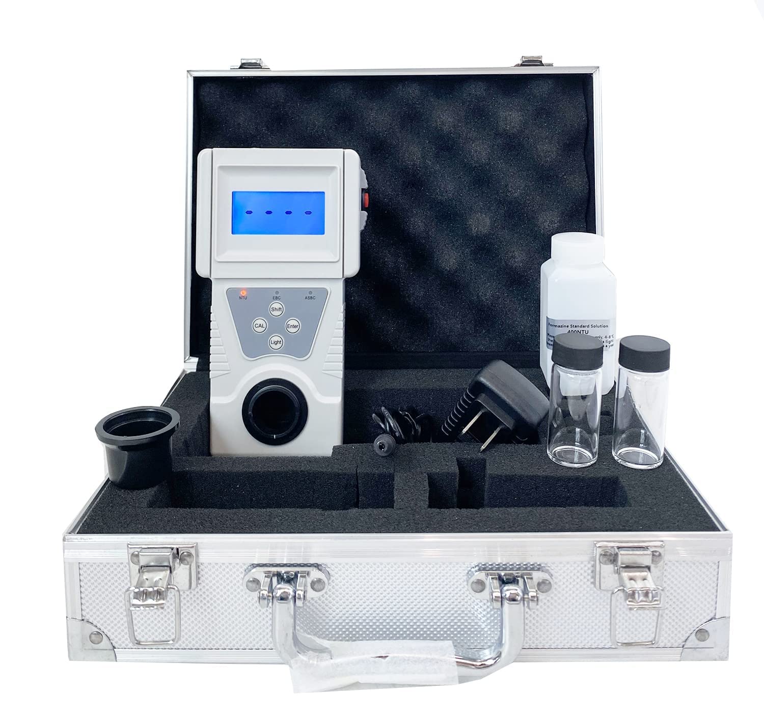 HFBTE Industrial Sewage Turbidimeter Turbidity Meter Lab Turbidity Meters Sewage Tap Water Quality Detector with Large Measuring Range 0 to 400 NTU 400 to 1000 NTU Resolution 0.1 NTU LCD Display