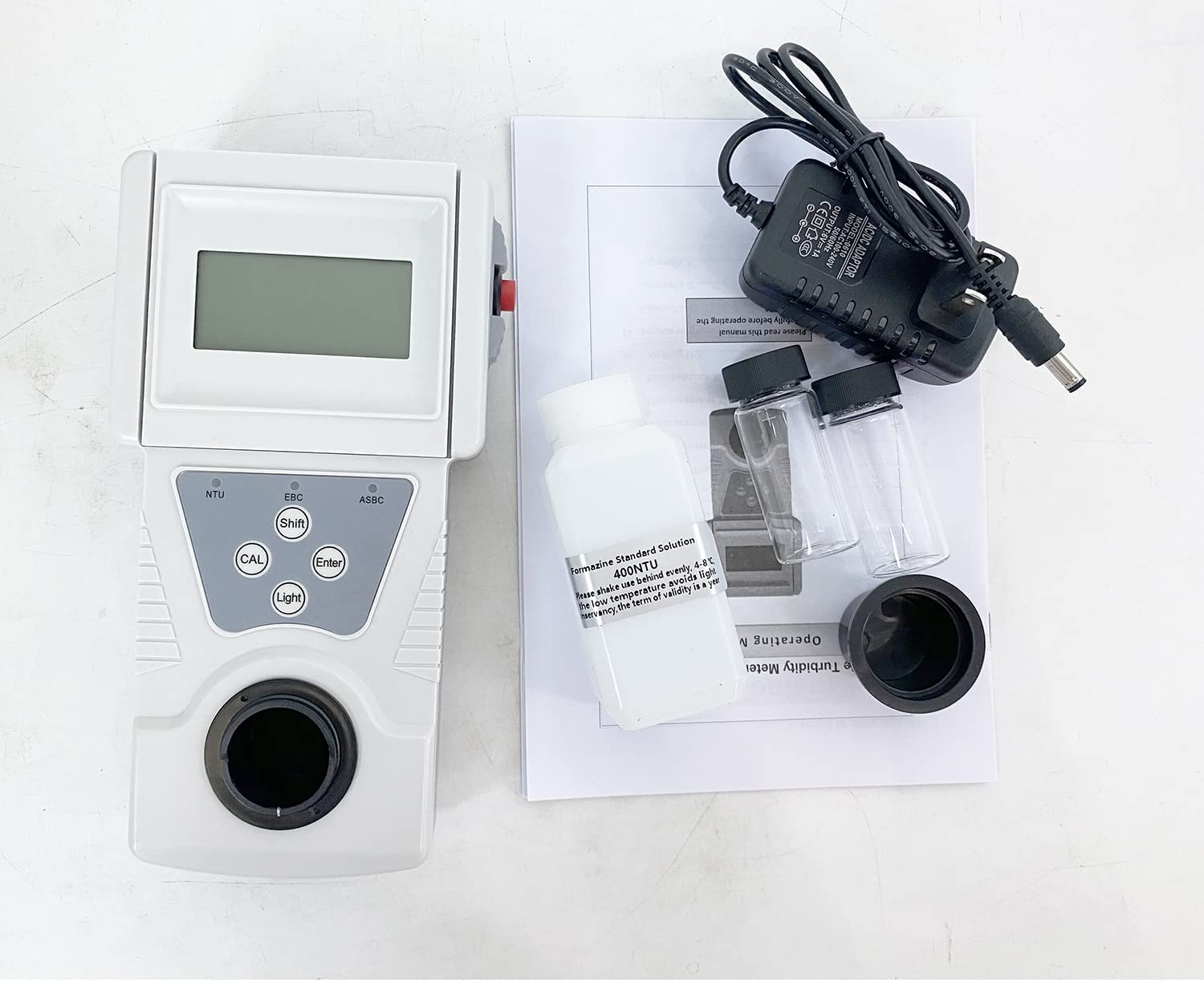 HFBTE Industrial Sewage Turbidimeter Turbidity Meter Lab Turbidity Meters Sewage Tap Water Quality Detector with Large Measuring Range 0 to 400 NTU 400 to 1000 NTU Resolution 0.1 NTU LCD Display