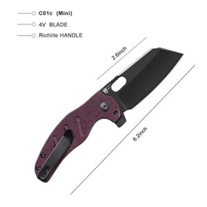 Kizer C01c(Mini) EDC Knife Sheepdog Red Richlite Handle, 4V Pocket Folding Knife, Removable Flipper Tab V3488A5