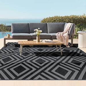 Ashler Outdoor Plastic Straw Rug Waterproof for Patio, Clearance Reversible Camping Mats, 5x8 Large Outdoor Area Rugs with Carrying Bag, for RV, Picnic, Backyard, Indoor, Dark Grey