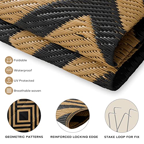 Ashler Outdoor Plastic Straw Rug Waterproof for Patio, Clearance Reversible Camping Mats, 5x8 Large Outdoor Area Rugs with Carrying Bag, for RV, Picnic, Backyard, Indoor, Dark Grey