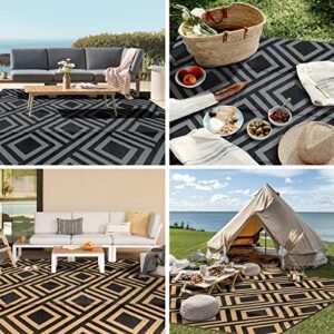 Ashler Outdoor Plastic Straw Rug Waterproof for Patio, Clearance Reversible Camping Mats, 5x8 Large Outdoor Area Rugs with Carrying Bag, for RV, Picnic, Backyard, Indoor, Dark Grey