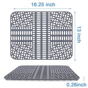 JUSTOGO Sink Protectors for Kitchen Sink,Silicone Sink Mat Grid Accessory,1 PCS Non-slip Grey Sink Mats for Bottom of Kitchen Farmhouse Stainless Steel Porcelain Sink (16.25"x 13")