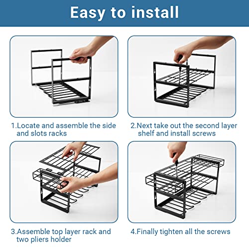 Bodato Power Tool Organizer, 3 Layers Wall Metal Floating Tool Shelf Garage Storage Drill Holder and Tool Holder, Heavy-Duty Utility Rack for Cordless Drill & Screwdriver Gift for Father, Husband