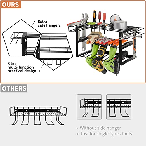 Bodato Power Tool Organizer, 3 Layers Wall Metal Floating Tool Shelf Garage Storage Drill Holder and Tool Holder, Heavy-Duty Utility Rack for Cordless Drill & Screwdriver Gift for Father, Husband