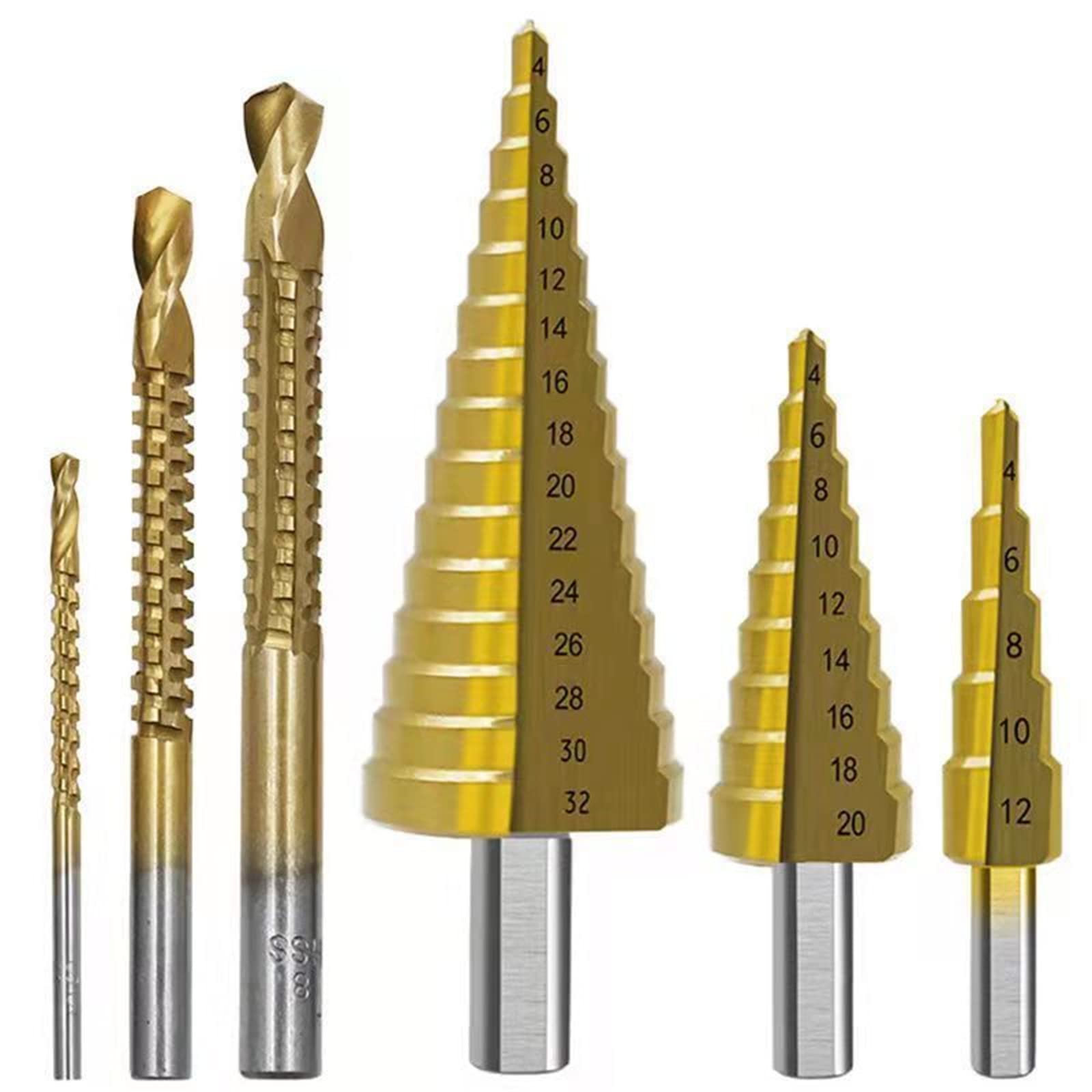 6PCS High-Speed Reaming Pagoda Sawtooth Set,Step Drill Bit Set Cobalt,Multiple Hole Stepped Up Bits for DIY Lover Plastic, Wood, Sheet Metal, Aluminum Hole Drilling