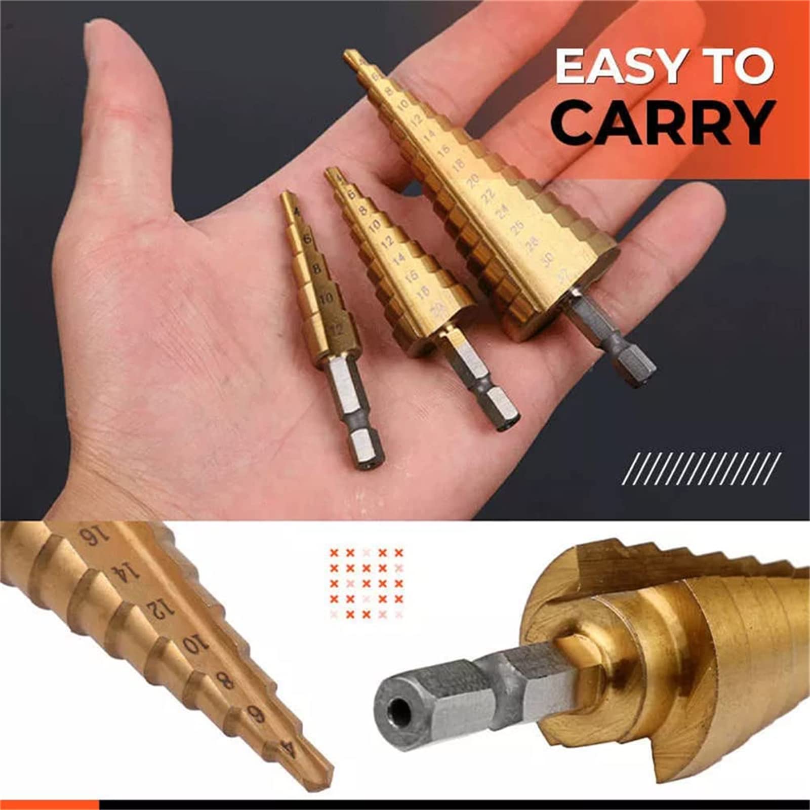 6PCS High-Speed Reaming Pagoda Sawtooth Set,Step Drill Bit Set Cobalt,Multiple Hole Stepped Up Bits for DIY Lover Plastic, Wood, Sheet Metal, Aluminum Hole Drilling