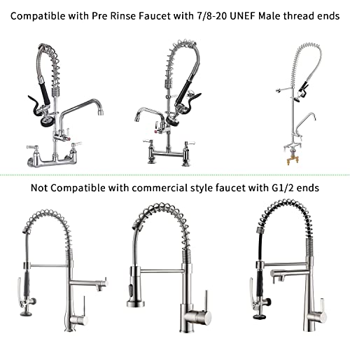 TBER Flexible Stainless Pre Rinse Hose Replacement Kit for All Brand Commercial Kitchen Sink Faucet with 7/8-20 UNEF Ends, 18” Dishwasher Hose Better for Less Than 25” Height Pre-Rinse Faucet