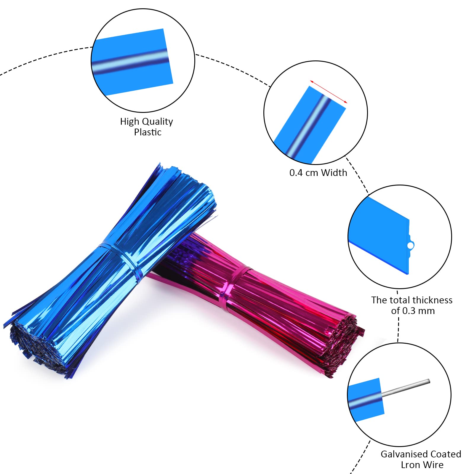 3200 Pcs Twist Ties, Plastic 4" Metallic Twist Ties, Twist Ties for Bags, Wire Ties Reusable Twist Bread Ties for Household and Office Use (8 colors)