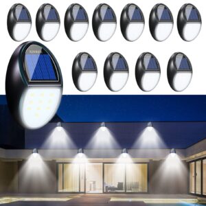 XINREE Solar Deck Lights Outdoor Waterproof, 12 Pack Solar Powered Fence Lights for Outdoor Stair Steps Patio Porch Yard Front Door(10 Led Cool White)