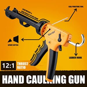 TOLESA Anti-Drip Hand Caulking Gun High Thrust Ratio 12:1 with No Dripping Control for Kitchen Bathroom Window Easy Caulk Gun Non Drip 10oz (310ml) Silicone Caulking Tools Kit with Caulk Removal Tool