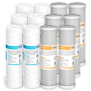 20 micron string wound & 5 micron cto carbon block water filter 10"x2.5", whole house water filters universal replacement filter cartridge by membrane solutions