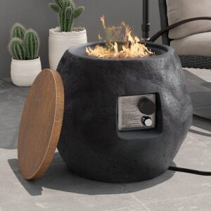 cosiest outdoor propane fire pit w 23" faux-stone base, jar shaped fire table w 40,000 btu stainless steel burner, free lava rocks, faux-wood lid, waterproof cover for coffee table, stool (black)