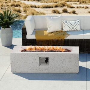 cosiest outdoor propane fire pit coffee table, 42-inch x 13-inch terrazzo rectangle base patio heater w 50,000 btu stainless steel burner, free lava rocks and rain cover