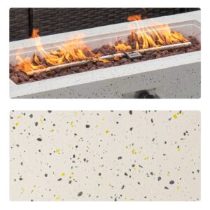 COSIEST Outdoor Propane Fire Pit Coffee Table, 42-inch x 13-inch Terrazzo Rectangle Base Patio Heater w 50,000 BTU Stainless Steel Burner, Free Lava Rocks and Rain Cover