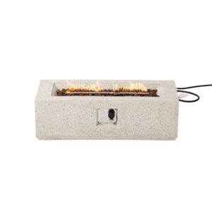 COSIEST Outdoor Propane Fire Pit Coffee Table, 42-inch x 13-inch Terrazzo Rectangle Base Patio Heater w 50,000 BTU Stainless Steel Burner, Free Lava Rocks and Rain Cover