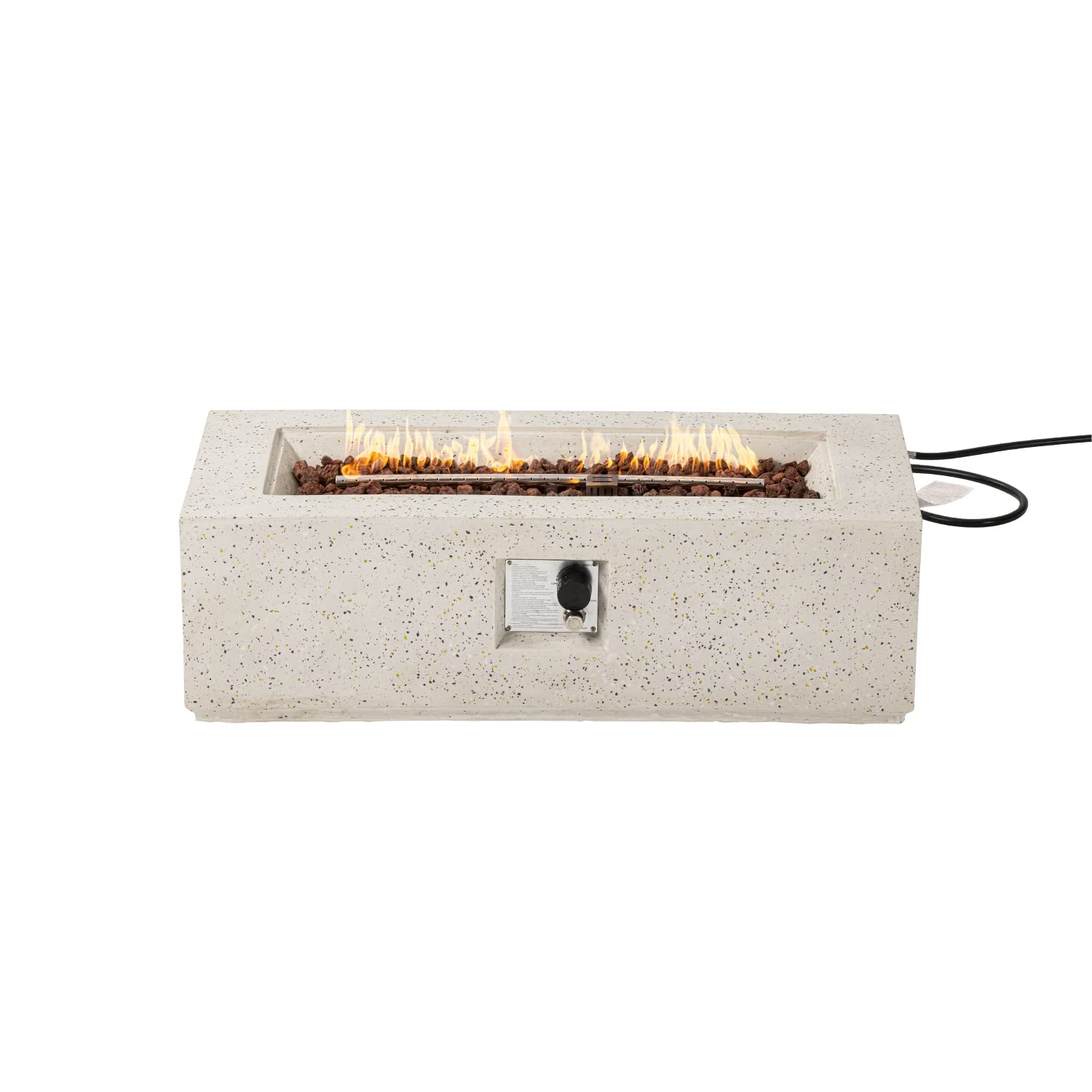 COSIEST Outdoor Propane Fire Pit Coffee Table, 42-inch x 13-inch Terrazzo Rectangle Base Patio Heater w 50,000 BTU Stainless Steel Burner, Free Lava Rocks and Rain Cover
