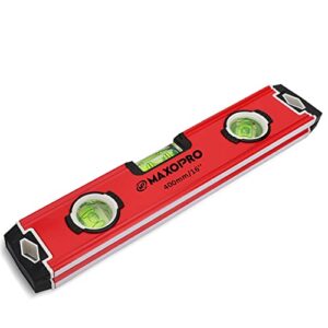 16-inch torpedo level magnetic – heavy-duty box leveler tool with 3 vials 45°,90°,180° - aluminum alloy magnetic level tool – lightweight and sturdy plumbing level for professionals – by maxopro