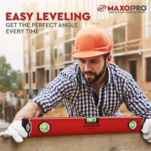 16-Inch Torpedo level Magnetic – Heavy-Duty Box Leveler Tool with 3 Vials 45°,90°,180° - Aluminum Alloy Magnetic Level Tool – Lightweight and Sturdy Plumbing Level for Professionals – By MaxoPro