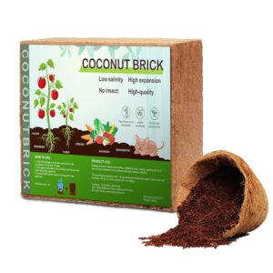 hodiax premium coco coir brick, 11lbs high nutrinent compressed coconut soil, omri 100% organic low ec & ph balanced potting soil for all plants gardening, hydroponics and reptile substrate (5kg)
