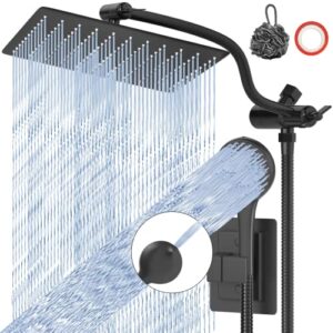 10" rainfall shower head with handheld combo, upgraded 12" l-shaped adjustable extension arm & 3-way diverter, shower head jet mode headheld shower with 5-spray mode