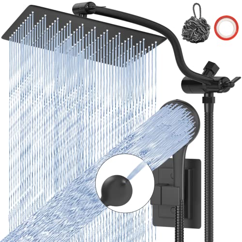 10" Rainfall Shower Head with Handheld Combo, Upgraded 12" L-Shaped Adjustable Extension Arm & 3-Way Diverter, Shower Head Jet Mode Headheld Shower with 5-Spray Mode