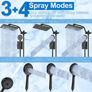 10" Rainfall Shower Head with Handheld Combo, Upgraded 12" L-Shaped Adjustable Extension Arm & 3-Way Diverter, Shower Head Jet Mode Headheld Shower with 5-Spray Mode