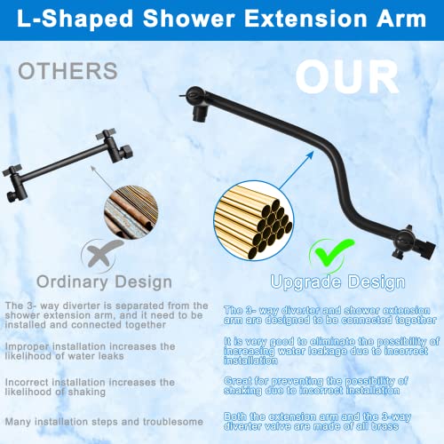 10" Rainfall Shower Head with Handheld Combo, Upgraded 12" L-Shaped Adjustable Extension Arm & 3-Way Diverter, Shower Head Jet Mode Headheld Shower with 5-Spray Mode