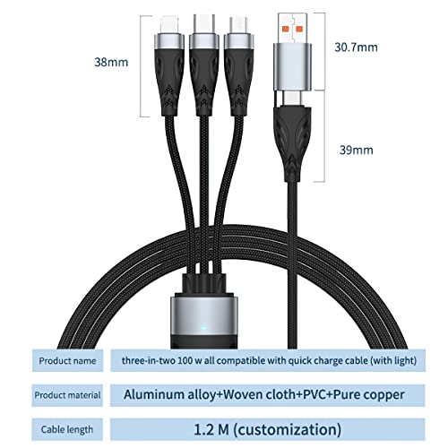 HORNORM 100W USB C to Multi Charging Cable, 3 in 1 Charging Cable Multi USB Nylon Braided 6A PD Charger Cord with IP/Type-C/Micro Connectors for Laptop/Cell Phone/Tablets/Phone