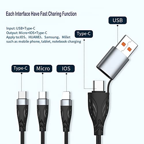 HORNORM 100W USB C to Multi Charging Cable, 3 in 1 Charging Cable Multi USB Nylon Braided 6A PD Charger Cord with IP/Type-C/Micro Connectors for Laptop/Cell Phone/Tablets/Phone