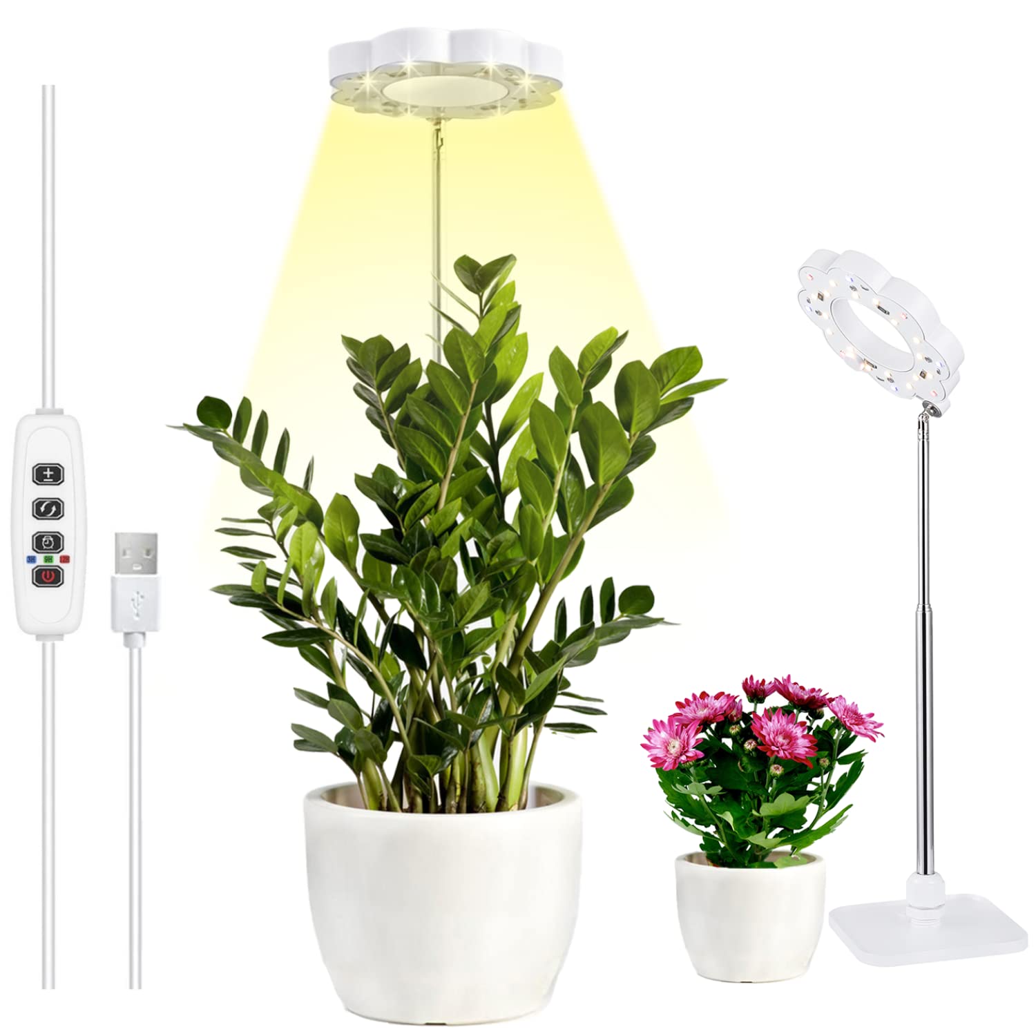 UEHICT Plant Grow Lights for Indoor Plants - Full Spectrum Mini Plant Grow Lamps with Stand, High-Efficiency LEDs, Height Adjustable, Auto Timer, Table Top UV Plant Light for Indoor Growing, Seedlings