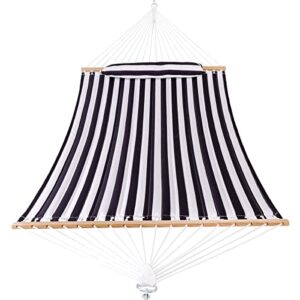 harbourside 12ft quilted hammock with spreader bar, 2 person double hammock with pillow and chains, hammock for indoor outdoor, bedroom patio, 450 lbs capacity，black stripe