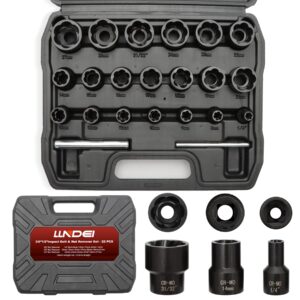 llndei upgrade lug nut remover bolt extractor set ½ in. and ⅜ in. drive, impact bolt nut remover socket tool, chrome-molybdenum steel, 1/2"&3/8" dr. twist socket set with black case (22pcs)