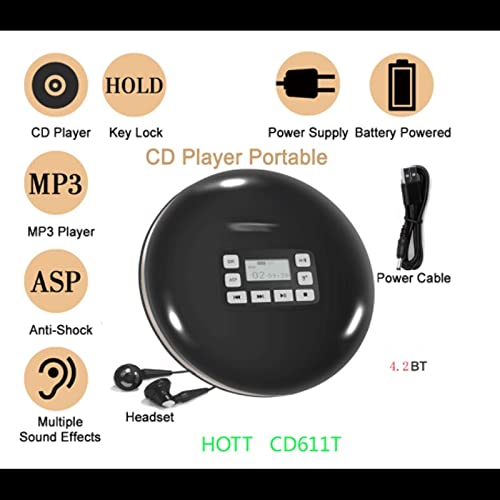 ZLDGYG Bluetooth Portable CD Player LCD Display Anti-Skip Shockproof Car Stereo AUX MP3 Player Replacement for Earphone CD Playe