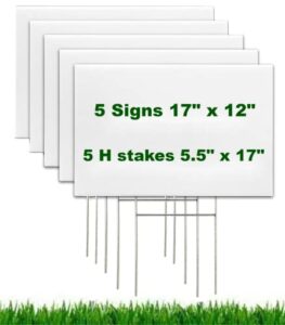 blank yard signs with stakes 17",white corrugated plastic lawn sign double sided for garage sale,estate,rent,security,address,poster board 17 x 12 in,diy custom house outdoor sign,5 packs