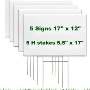 Blank Yard Signs with Stakes 17",White Corrugated Plastic Lawn Sign Double Sided for Garage Sale,Estate,Rent,Security,Address,Poster Board 17 x 12 In,DIY Custom House Outdoor Sign,5 Packs