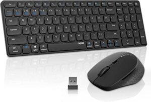 rapoo 9550m multi device(bluetooth 3.0/5.0/2.4g) wireless keyboard and optical mouse combo, easy-connect up to 4 devices, extremely thin keyboard and high-precision sensor multi-functional mouse