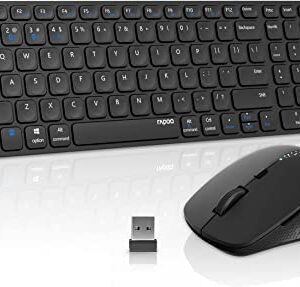 RAPOO 9550M Multi Device(Bluetooth 3.0/5.0/2.4G) Wireless Keyboard and Optical Mouse Combo, Easy-Connect Up to 4 Devices, Extremely Thin Keyboard and High-Precision Sensor Multi-Functional Mouse