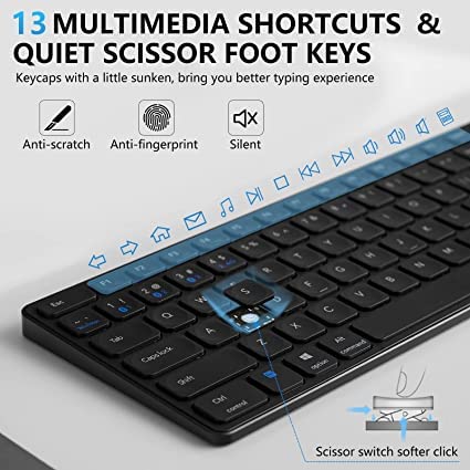 RAPOO 9550M Multi Device(Bluetooth 3.0/5.0/2.4G) Wireless Keyboard and Optical Mouse Combo, Easy-Connect Up to 4 Devices, Extremely Thin Keyboard and High-Precision Sensor Multi-Functional Mouse