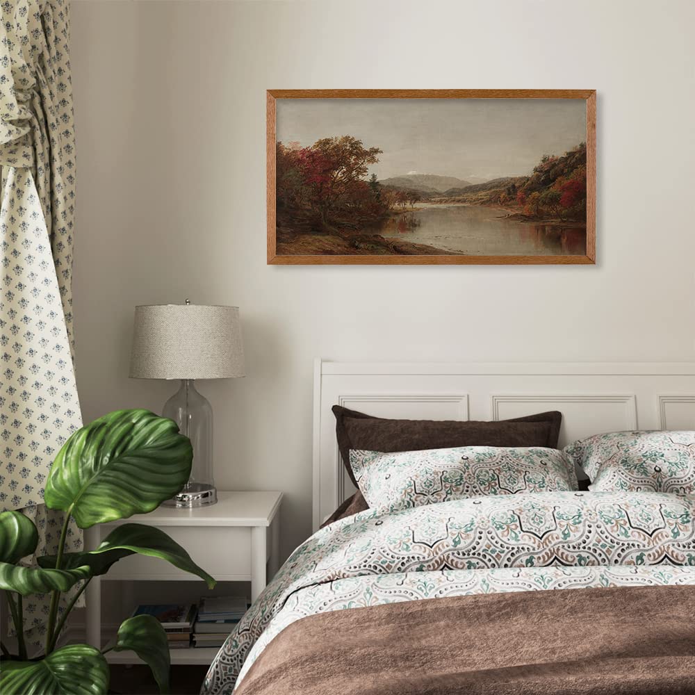 Unframed Rolled Vintage Farmhouse French Country Bedroom Wall Decor Above Bed - 10x20" - Panoramic Landscape Picture - Horizontal Wall Art Over the Bed - Canvas Oil Long Poster Autumn Lake House Print