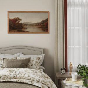 Unframed Rolled Vintage Farmhouse French Country Bedroom Wall Decor Above Bed - 10x20" - Panoramic Landscape Picture - Horizontal Wall Art Over the Bed - Canvas Oil Long Poster Autumn Lake House Print