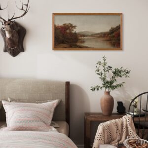 Unframed Rolled Vintage Farmhouse French Country Bedroom Wall Decor Above Bed - 10x20" - Panoramic Landscape Picture - Horizontal Wall Art Over the Bed - Canvas Oil Long Poster Autumn Lake House Print