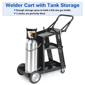 Henf 3 Tiers Rolling Welding Cart MIG TIG ARC Plasma Cutter Machine Heavy Duty Welding Welder Cart with Tank Storage & 2 Cable Hooks & Safety Chain,180 Lb Capacity