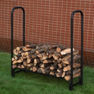 GASPRO Firewood Rack Indoor and 4FT Firewood Rack Outdoor with Cover, 5 Pcs Wrought Iron Fireplace Tools and Log Holder for Fireplace, Wood Stove, Hearth, Fire Pit, Sturdy and Easy to Assemble