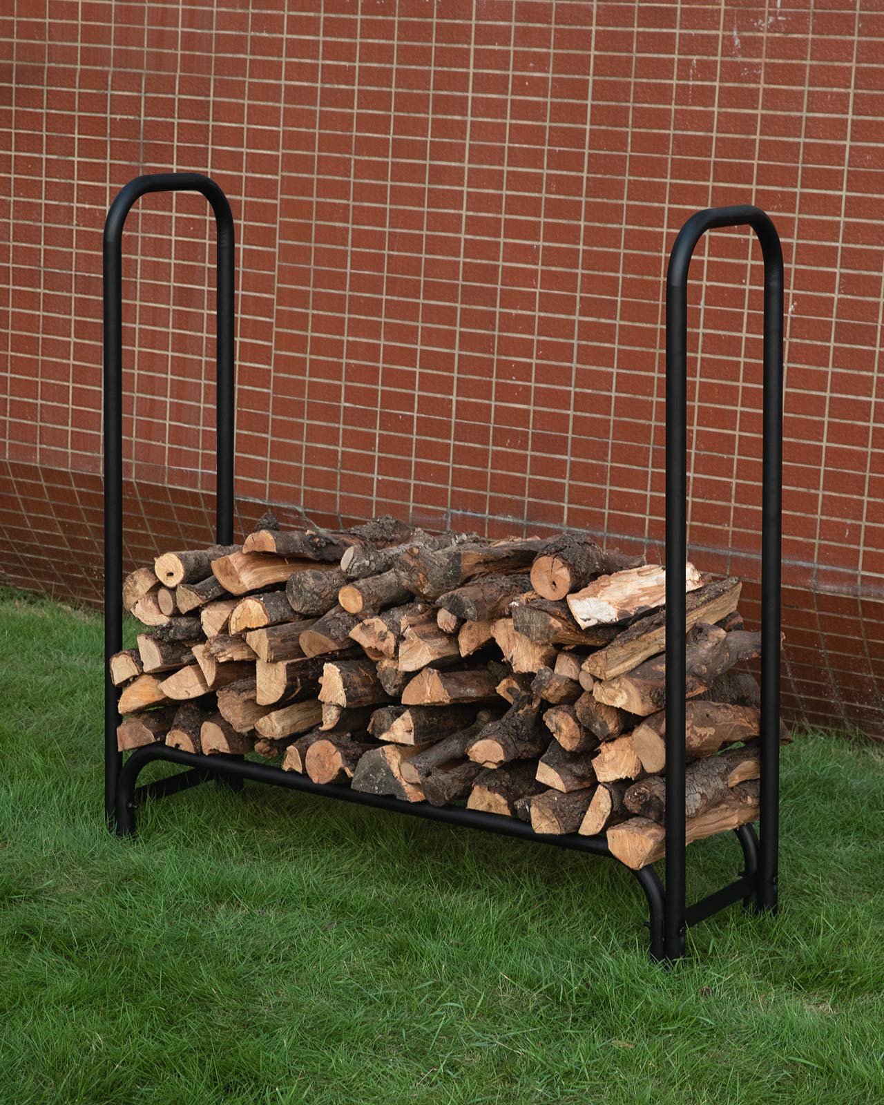 GASPRO Firewood Rack Indoor and 4FT Firewood Rack Outdoor with Cover, 5 Pcs Wrought Iron Fireplace Tools and Log Holder for Fireplace, Wood Stove, Hearth, Fire Pit, Sturdy and Easy to Assemble