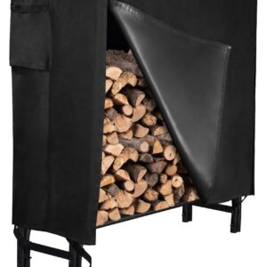 GASPRO Firewood Rack Indoor and 4FT Firewood Rack Outdoor with Cover, 5 Pcs Wrought Iron Fireplace Tools and Log Holder for Fireplace, Wood Stove, Hearth, Fire Pit, Sturdy and Easy to Assemble