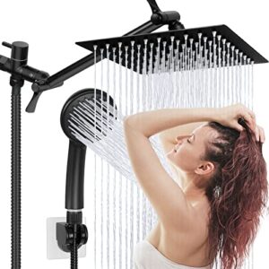 koeka matte black high flow stainless steel shower hand with powerful spray long hose, high pressure 5-setting handheld showerhead, rainfall showerhead with height/angle, 8 inch, rf-011
