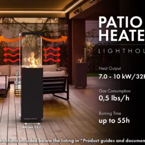 Planika Lighthouse Outdoor Patio Heater Propane Outdoor Fireplace for Patio Propane Fire Pit for Outside Heater Outdoor Gas Heaters for Patio Commercial