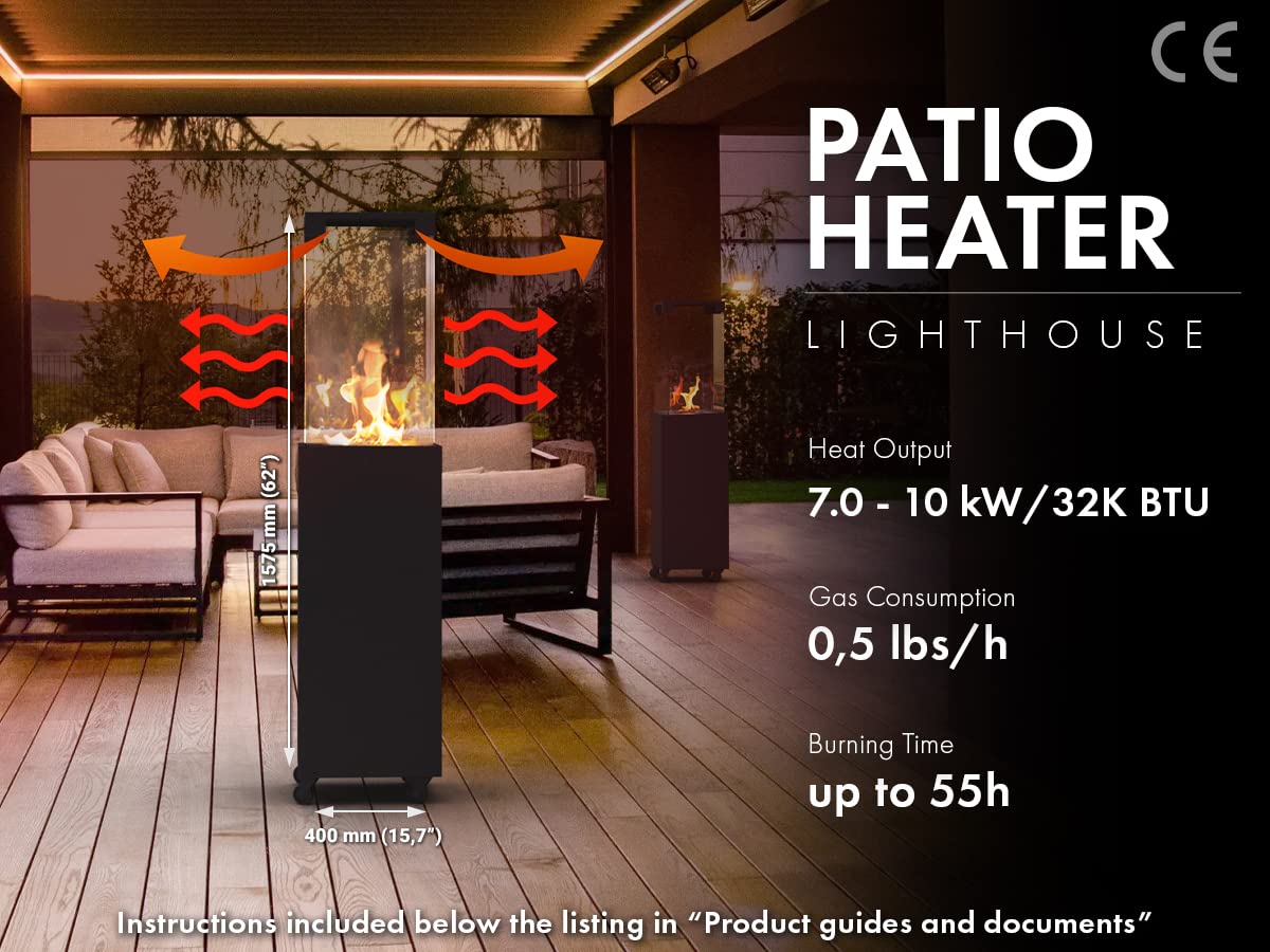 Planika Lighthouse Outdoor Patio Heater Propane Outdoor Fireplace for Patio Propane Fire Pit for Outside Heater Outdoor Gas Heaters for Patio Commercial