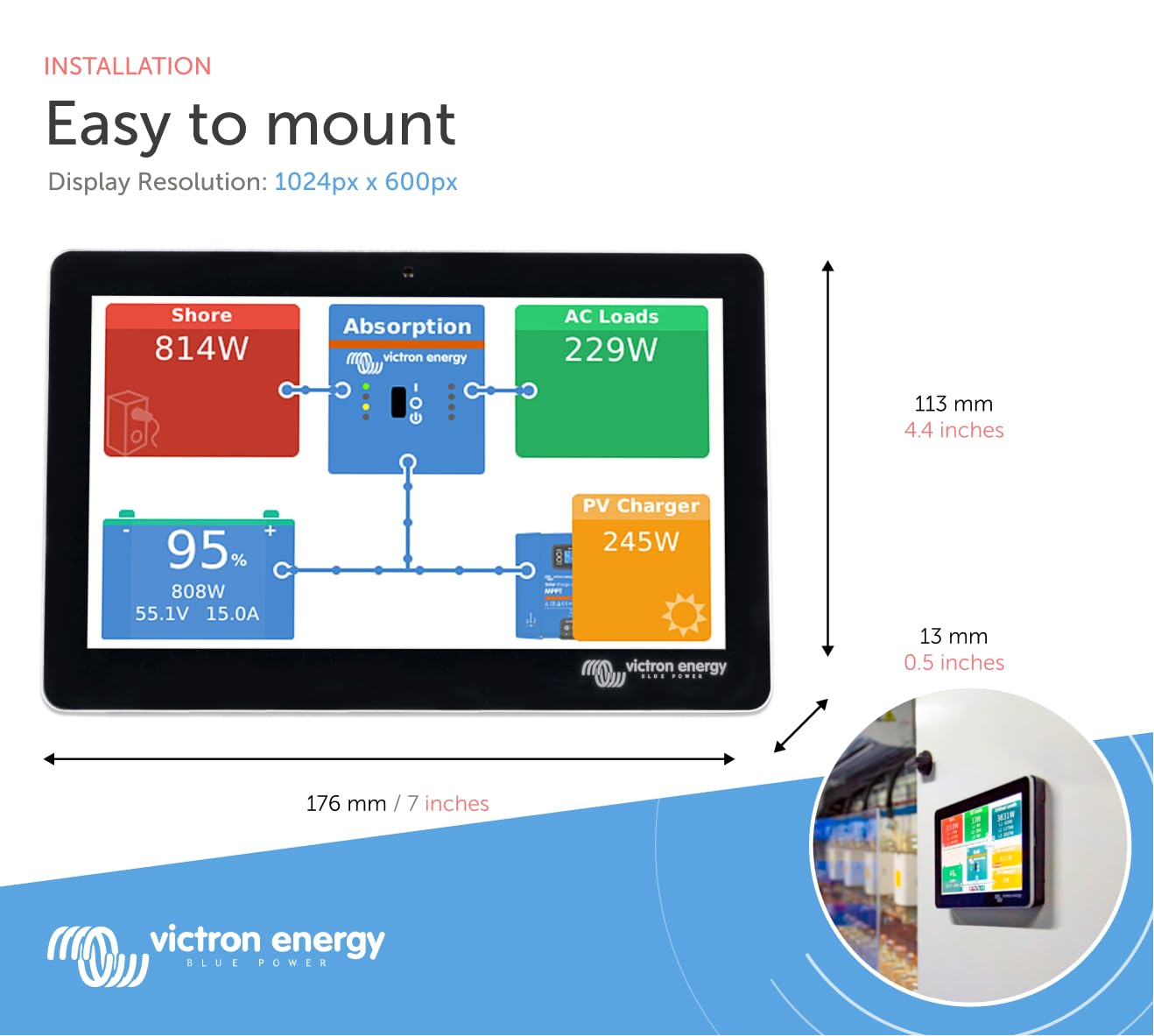 Victron Energy GX Touch 70, Display Screen for Cerbo GX (Waterproof)